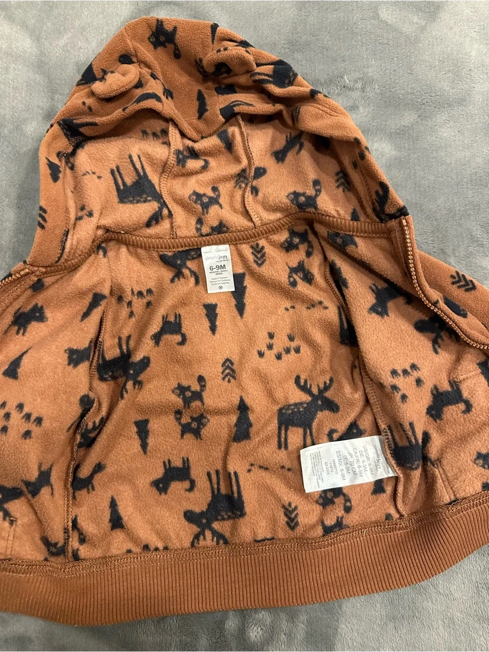 Carter's Brown Hooded Zip-Up Sweatshirt with Black Animal Print